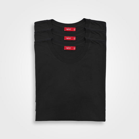 3er-Pack | Damen-T-Shirts, recycelte Baumwolle, Schwarz