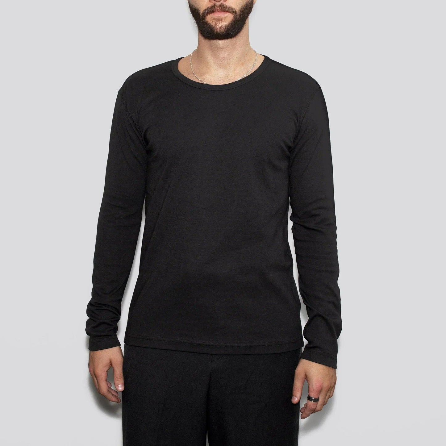 5 Pack | Men’s Recycled Cotton Crew Neck Long Sleeves, Black