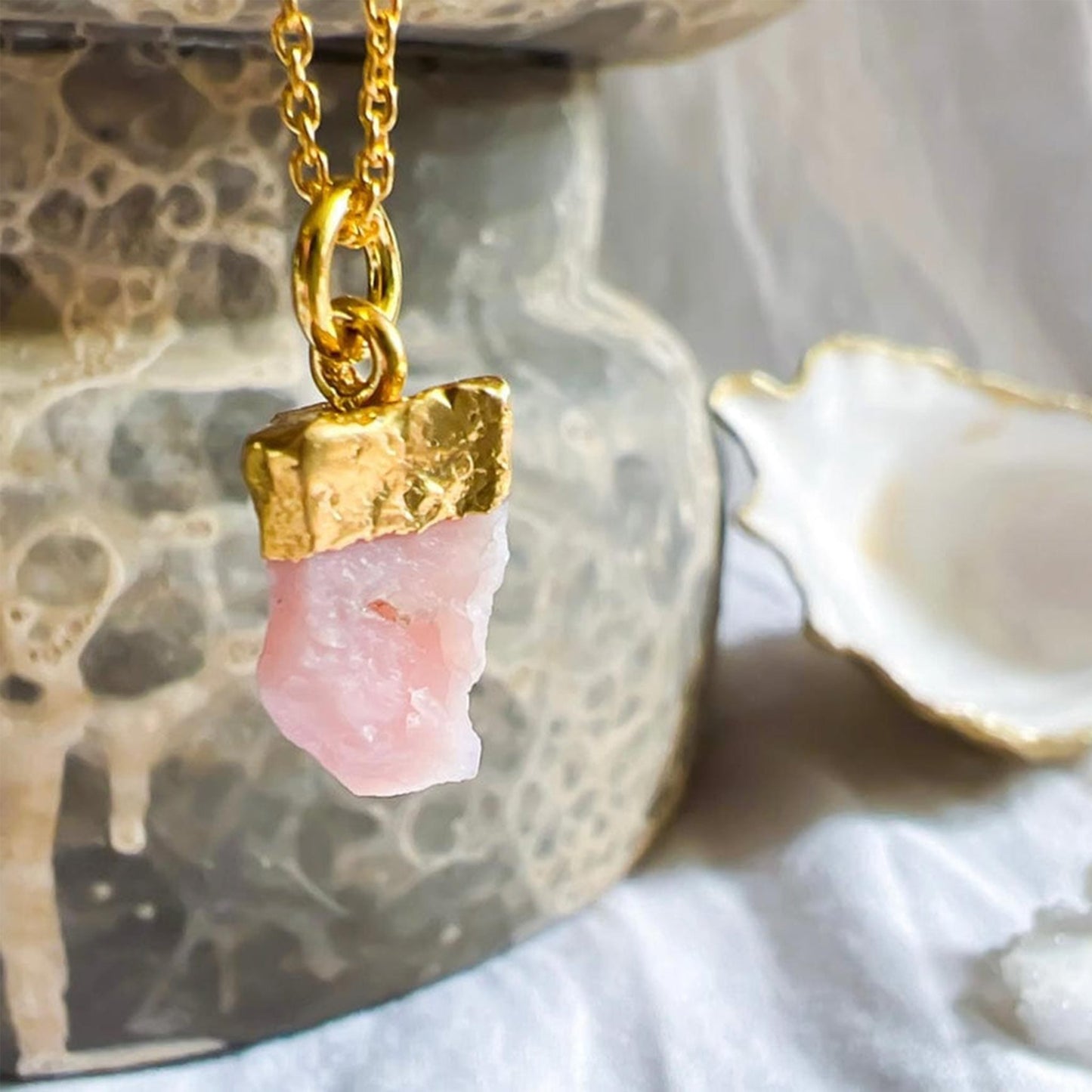 Peach Moonstone Pendant Necklace - Healing Crystal Jewellry | By Lunar James