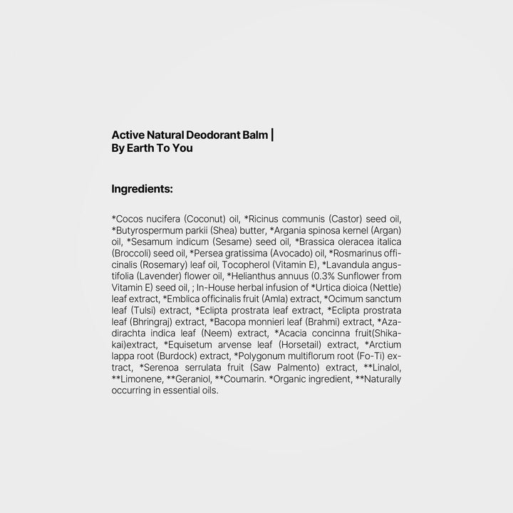 Active Natural Deodorant Balm │ By Earth To You