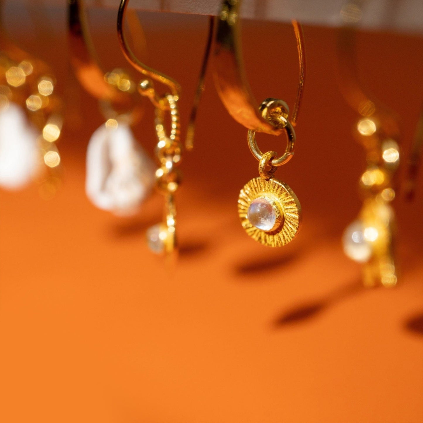 Gold Moonstone Sun Earrings, Soluna | By Lunar James