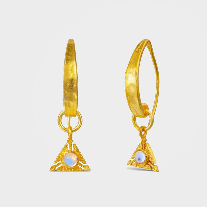 Gold Moonstone Earth Triangle Earrings, Terra | By Lunar James
