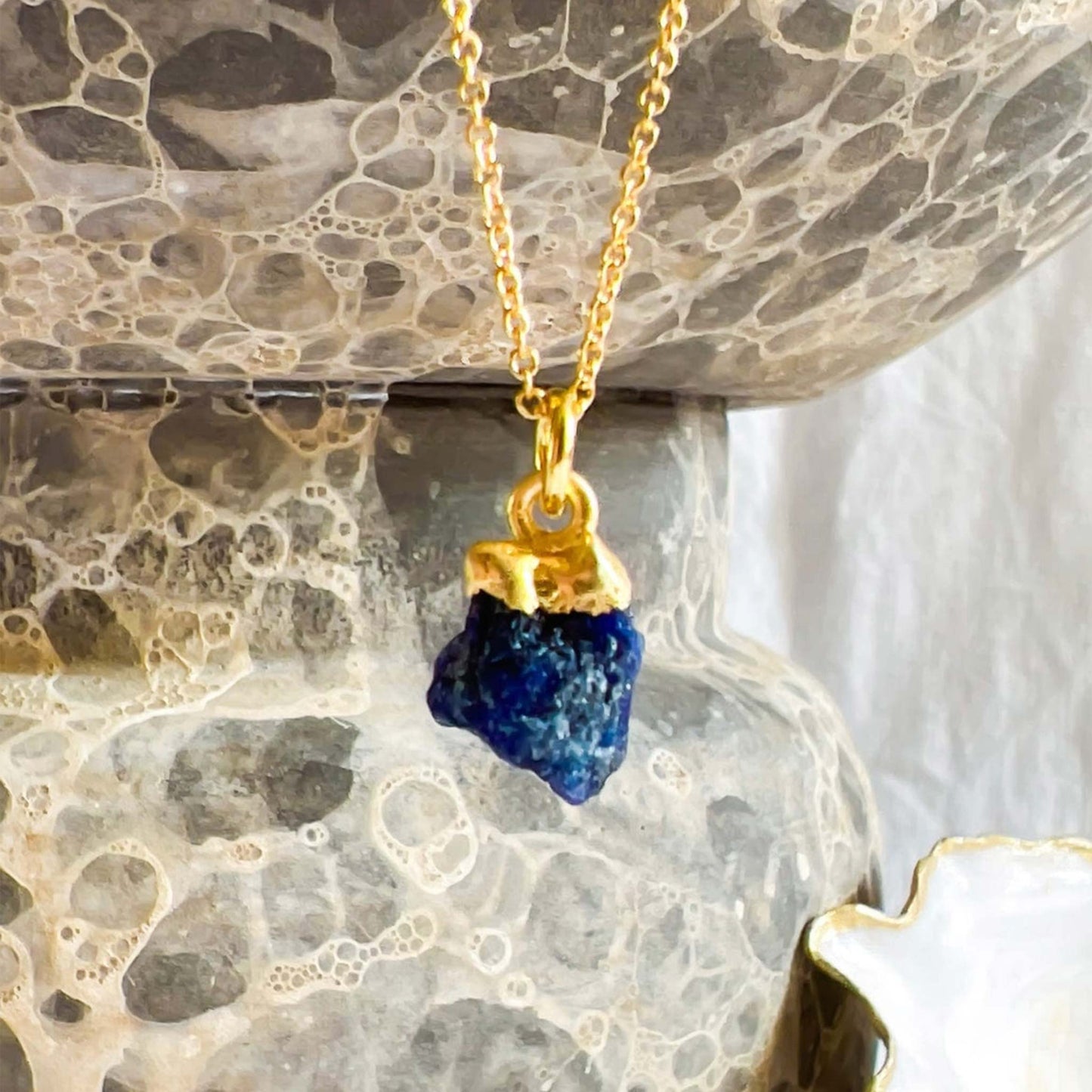 Raw Sapphire Pendant Necklace - Healing Crystal Jewellery | By Lunar James