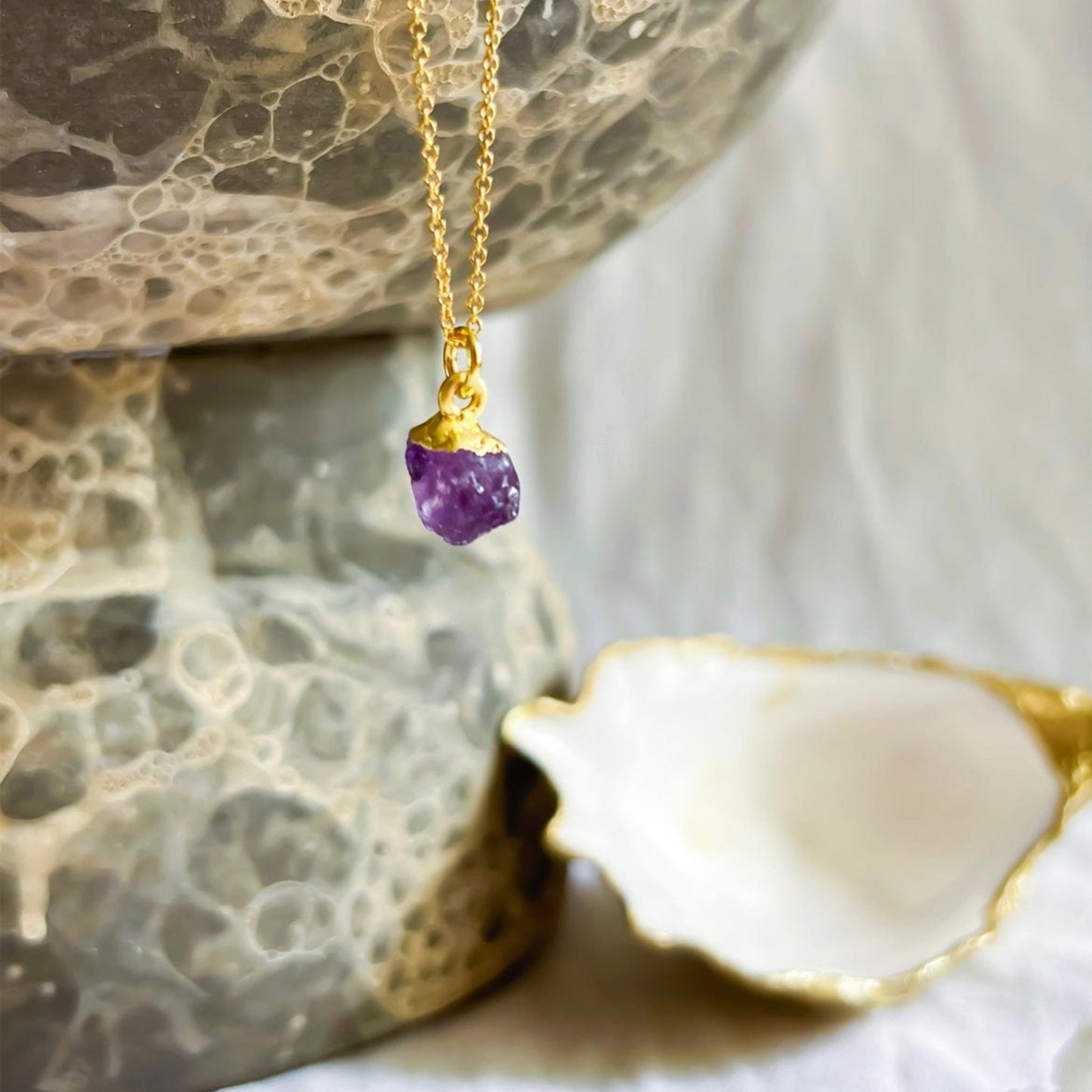 Raw Amethyst Pendant Necklace - Healing Crystal Jewellery | By Lunar James