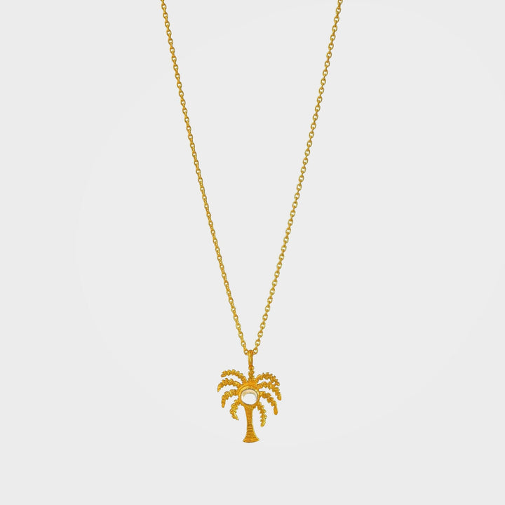 Gold Palm Tree Pendant Necklace with Moonstone - Palma | By Lunar James