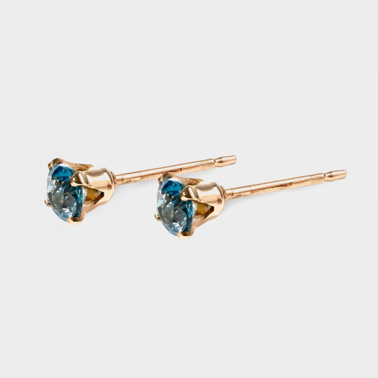 London Blue Topaz Stud Birthstone Earrings, Gold - Silver | By Lunar James