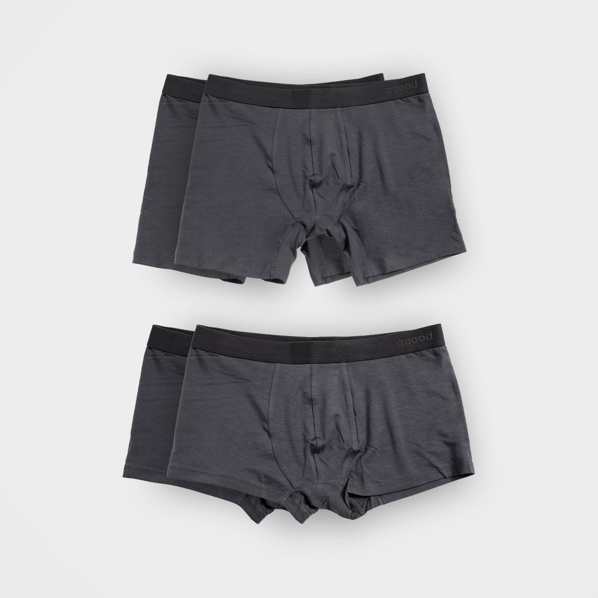 4 Pack Men's Charcoal Underwear - Boxer Brief & Trunk