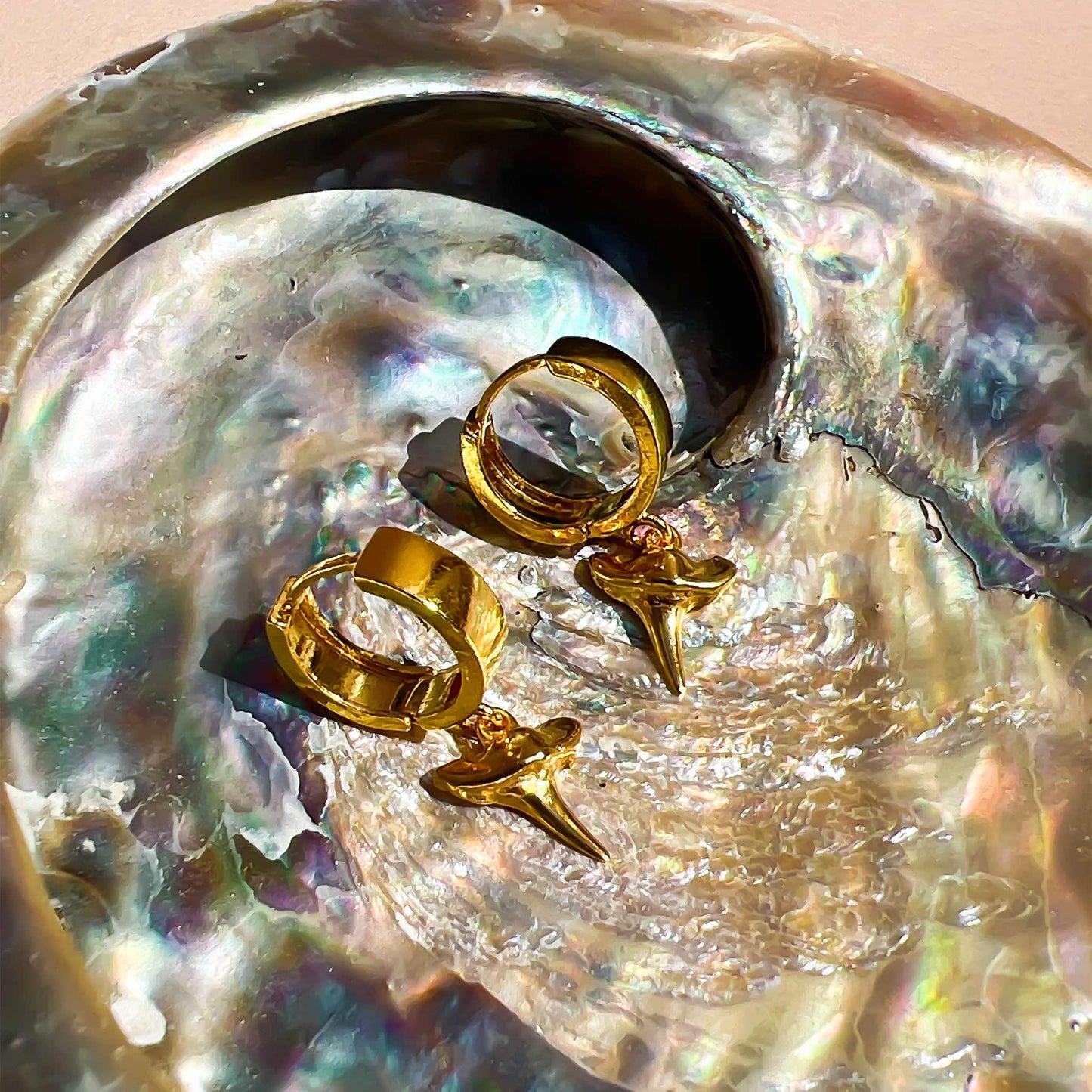 Gold or Silver Chunky Shark Tooth Hoop Earrings - Manō | By Lunar James