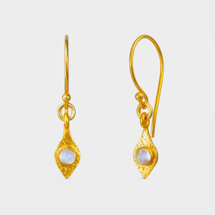 Gold Moonstone Teardrop Earring, Aqua | By Lunar James