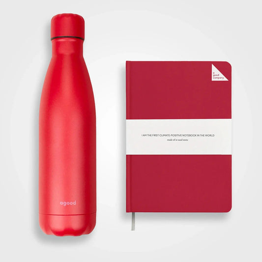 Bundle – Thermosflasche und Notizbuch aus Steinpapier, Pomegranate Red