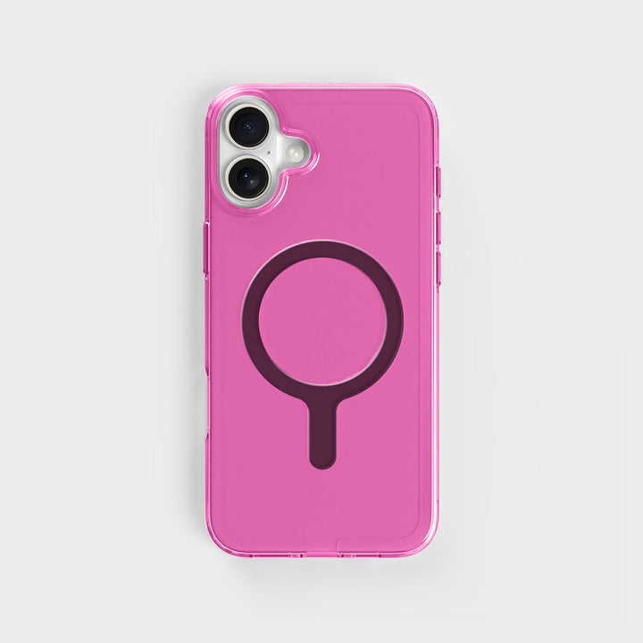 Getönte-Pink-Klarsicht-Handyhülle mit Schwarz MagSafe und freiem Kabel | CLRPRTCT™