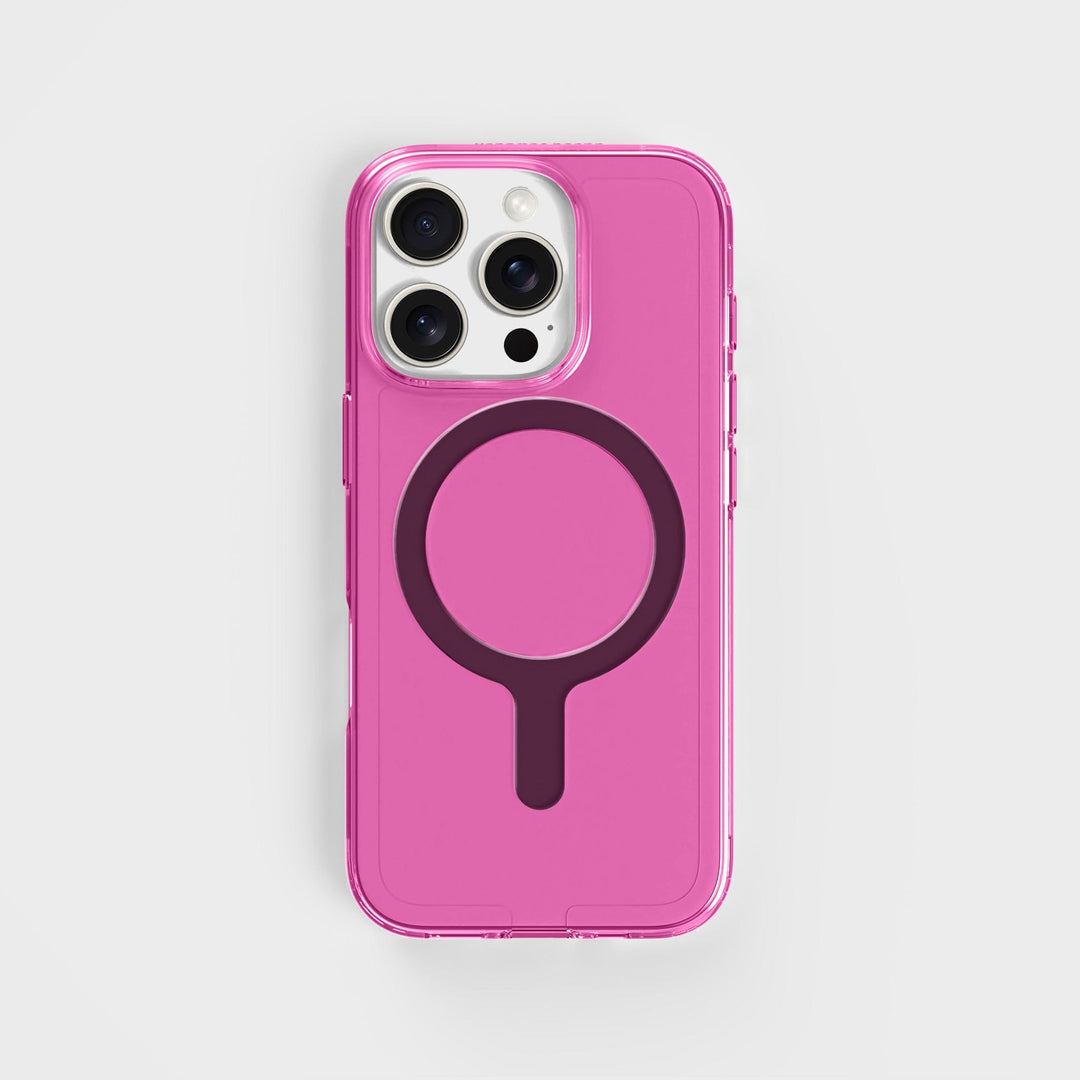 Getönte-Pink-Klarsicht-Handyhülle mit Schwarz MagSafe und freiem Kabel | CLRPRTCT™