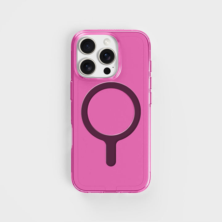 Getönte-Pink-Klarsicht-Handyhülle mit Schwarz MagSafe und freiem Kabel | CLRPRTCT™