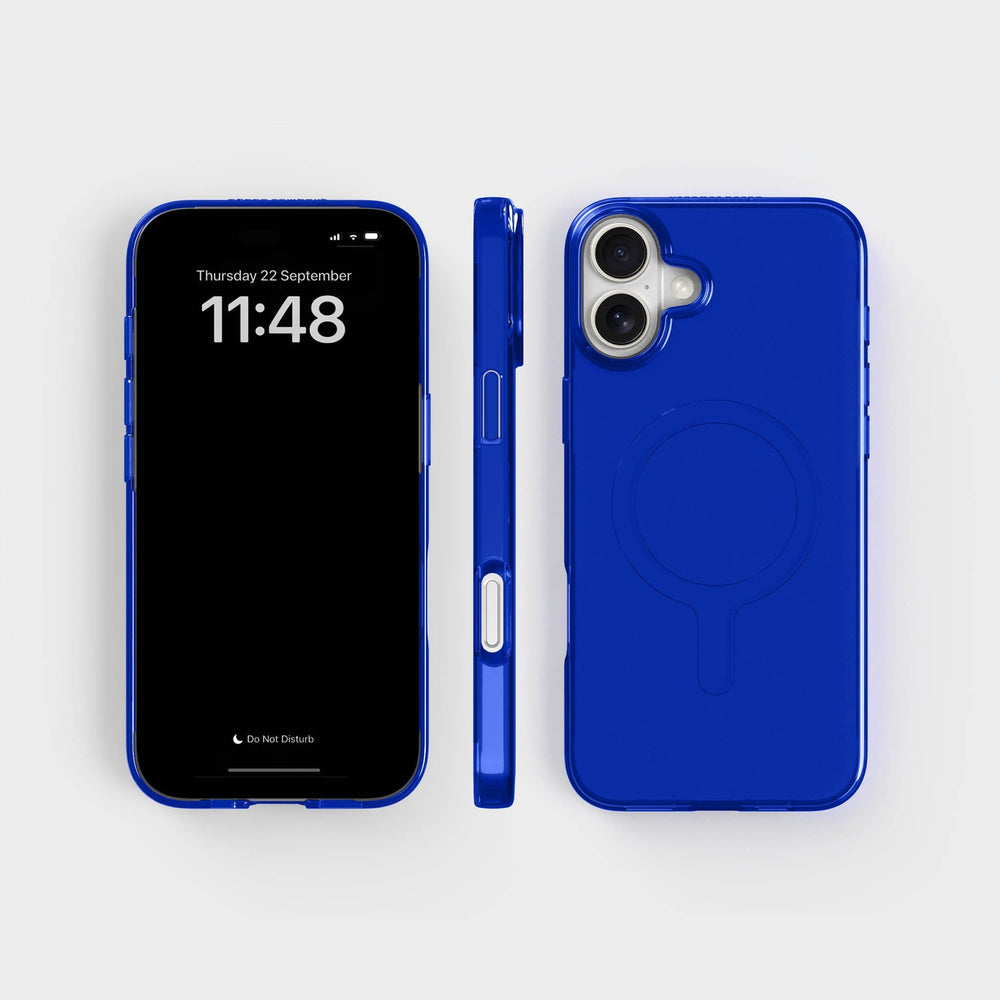 iPhone 16 Plus Cobalt Blue Case, Circular Blue-Tinted Transparent Design – agood company iPhone 16 Plus Cobalt Blue Case, Circular Blue-Tinted Transparent Design – agood company