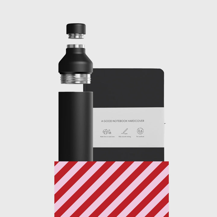 Bundle - 2-i-1 anteckningsbok med hybridflaska och stenpapper, svart