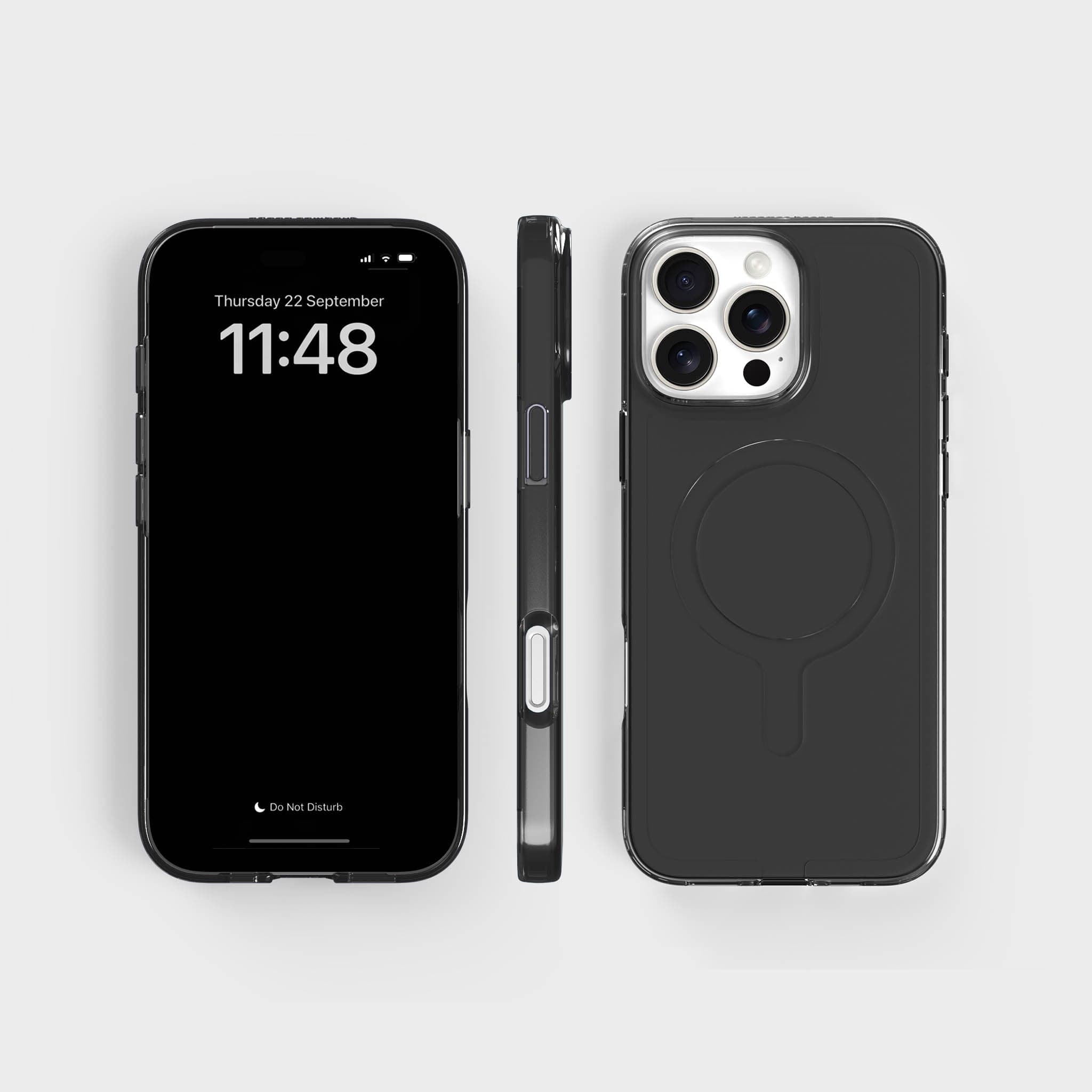 iPhone 16 Pro Max Obsidian Black Tinted Clear Phone Case, Fully