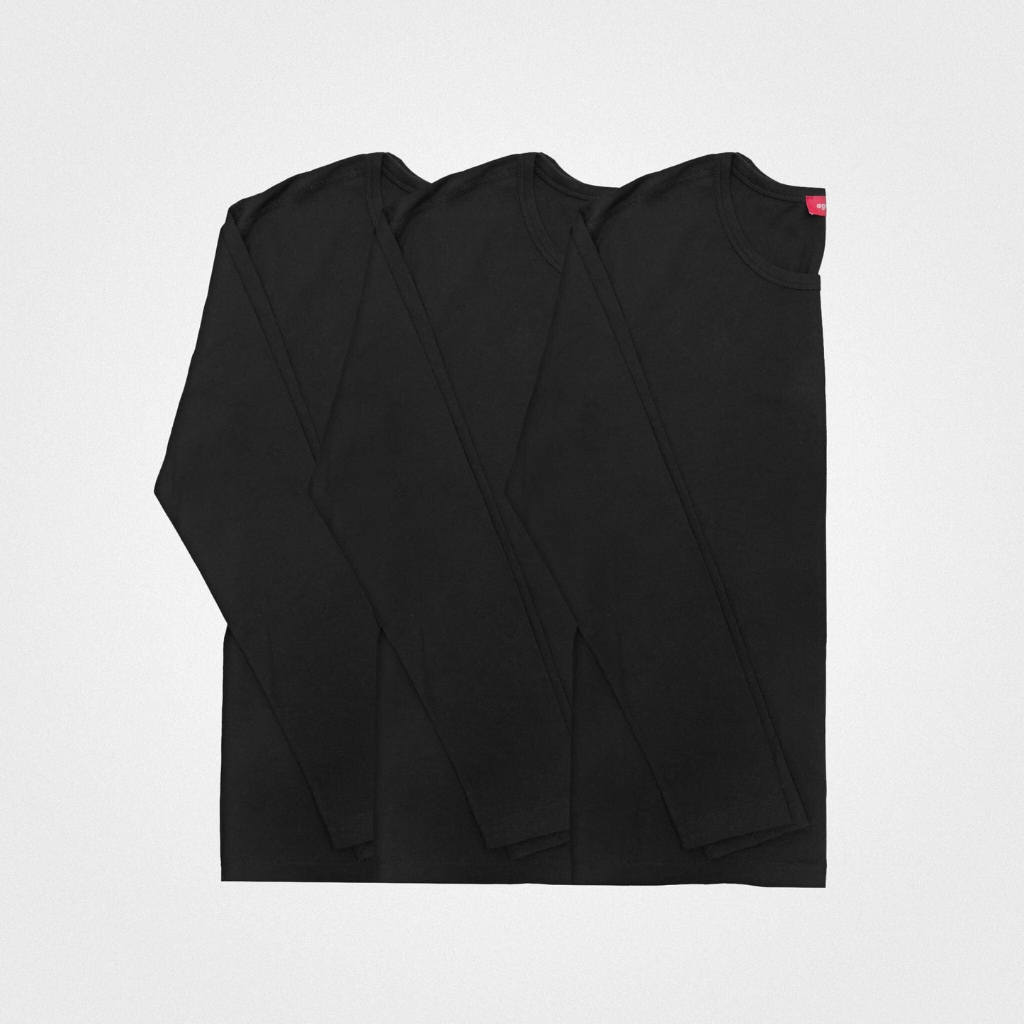3er-Pack | Herren-Langarmshirt mit Rundhalsausschnitt aus recycelter Baumwolle, Schwarz