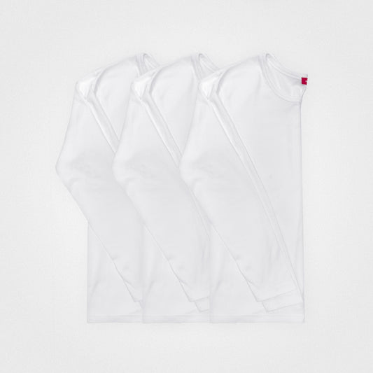 3er-Pack | Gerippte Damen-Langarmshirts, recycelte Baumwolle, Weiß