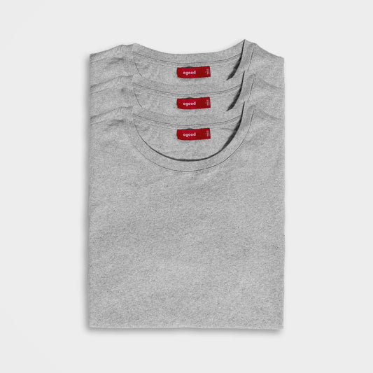 3 Pack | Men’s T-Shirts, Recycled Cotton, Heather Grey
