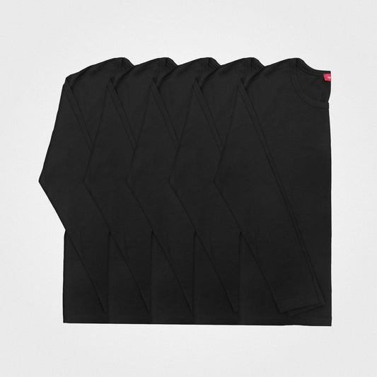 5-pack | Herrarnas återvunna bomullsrundhalsade långärmade tröjor, svarta