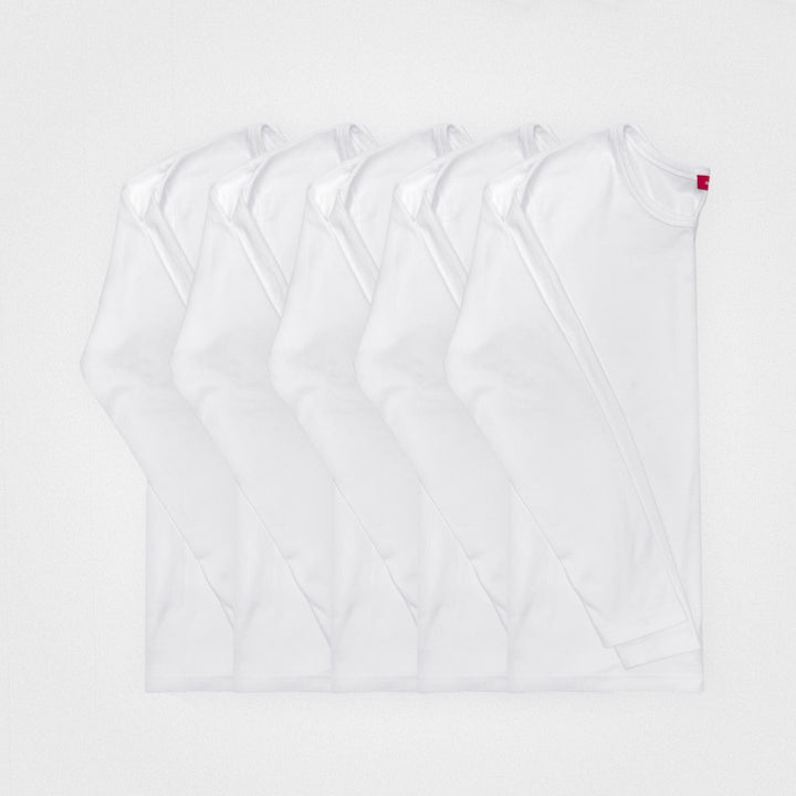 5 Pack | Men’s Recycled Cotton Crew Neck Long Sleeves, White