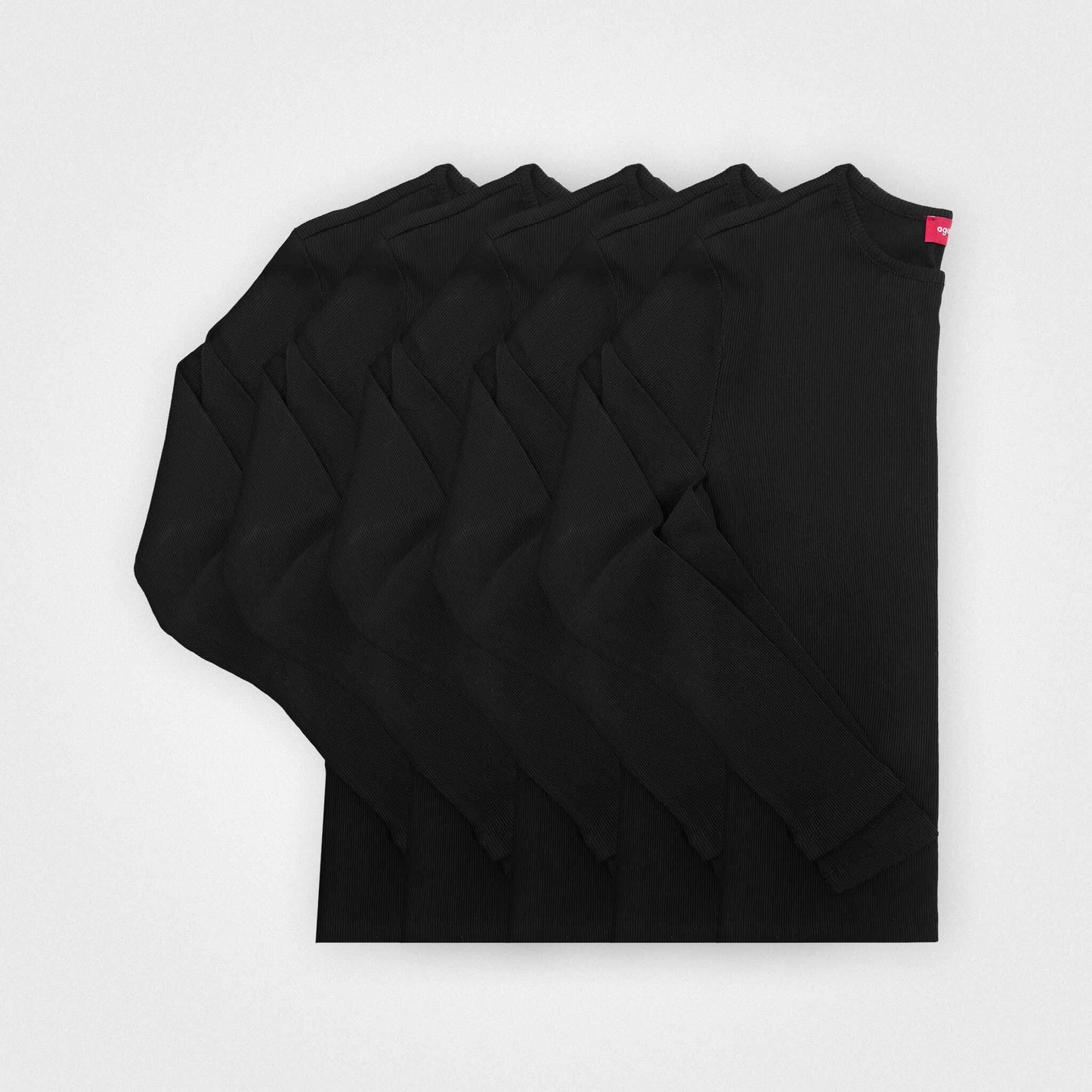 Schwarzes Ripp-Langarmshirt - 5er-Pack, 100 % zirkulär