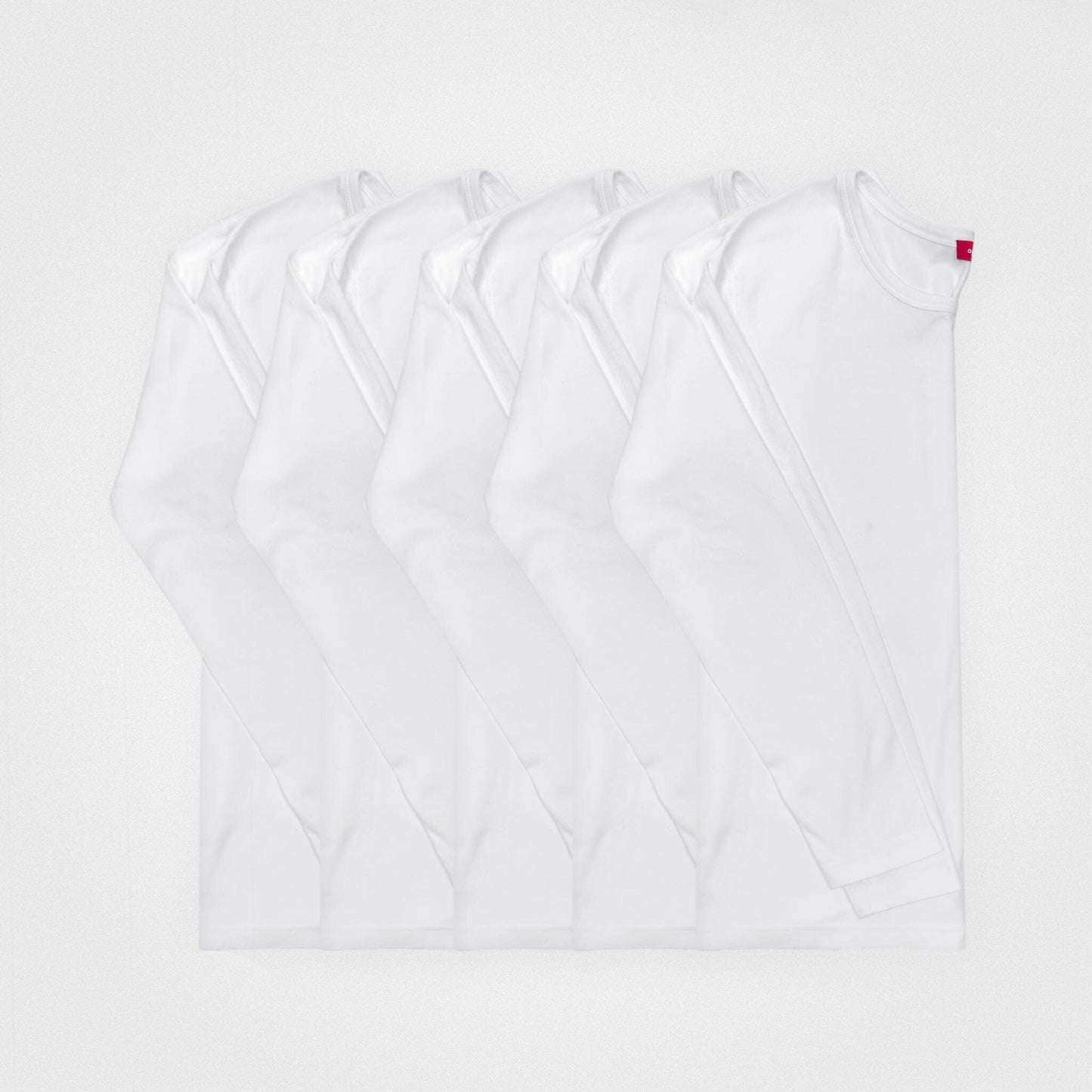 5er-Pack | Gerippte Damen-Langarmshirts, recycelte Baumwolle, Weiß