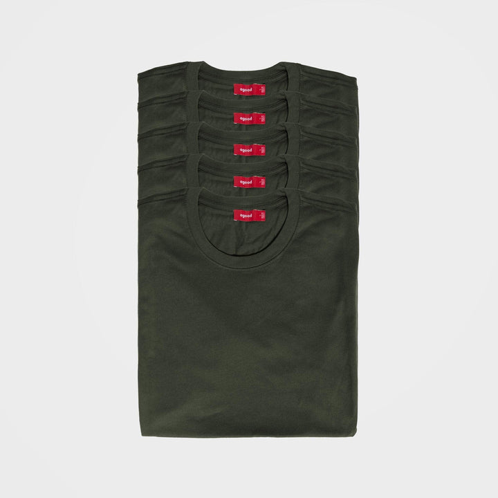5 Pack | Men’s Recycled Cotton T-Shirts, Moss