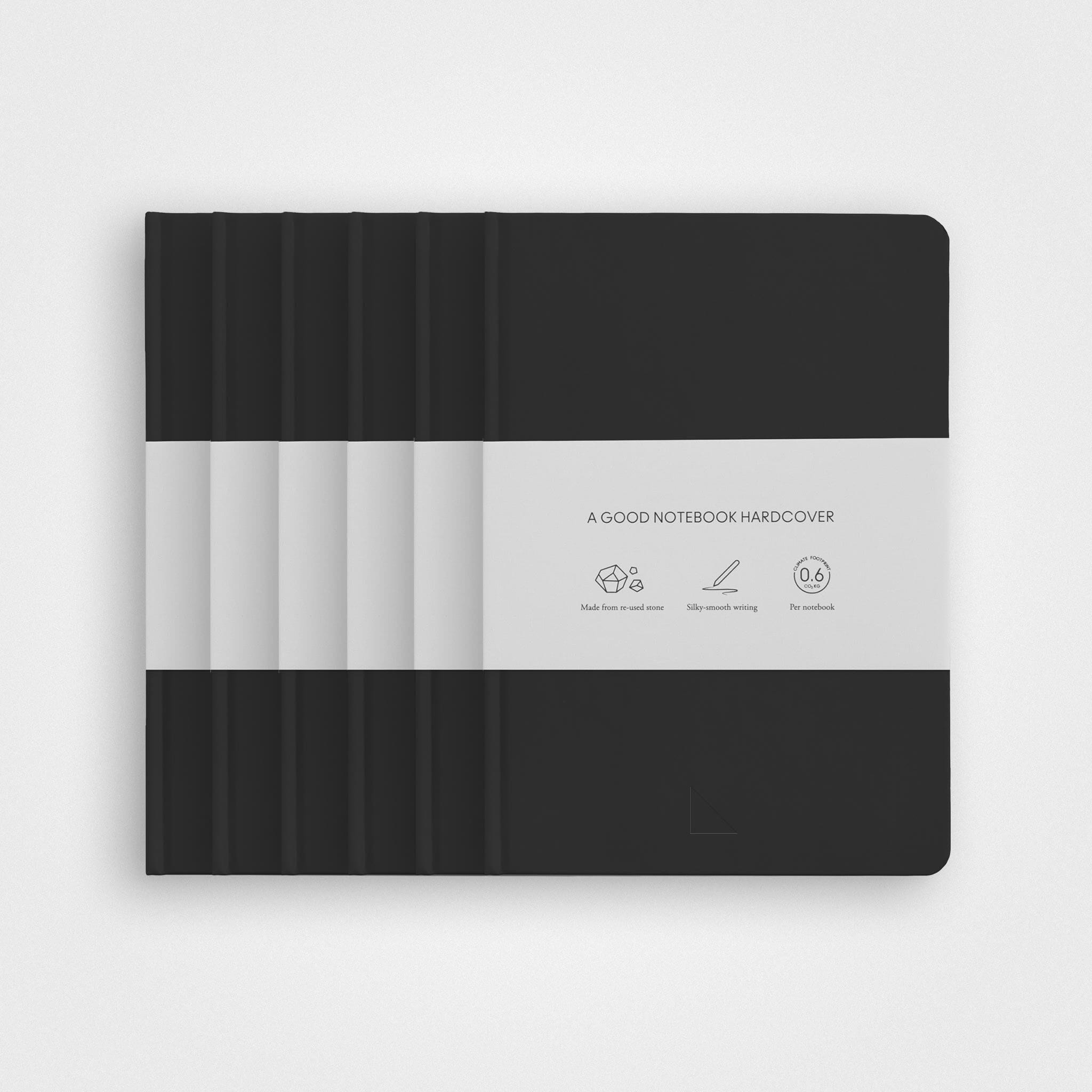 6 Pack Stone Paper Notebook Set A5 Hardcover Charcoal black