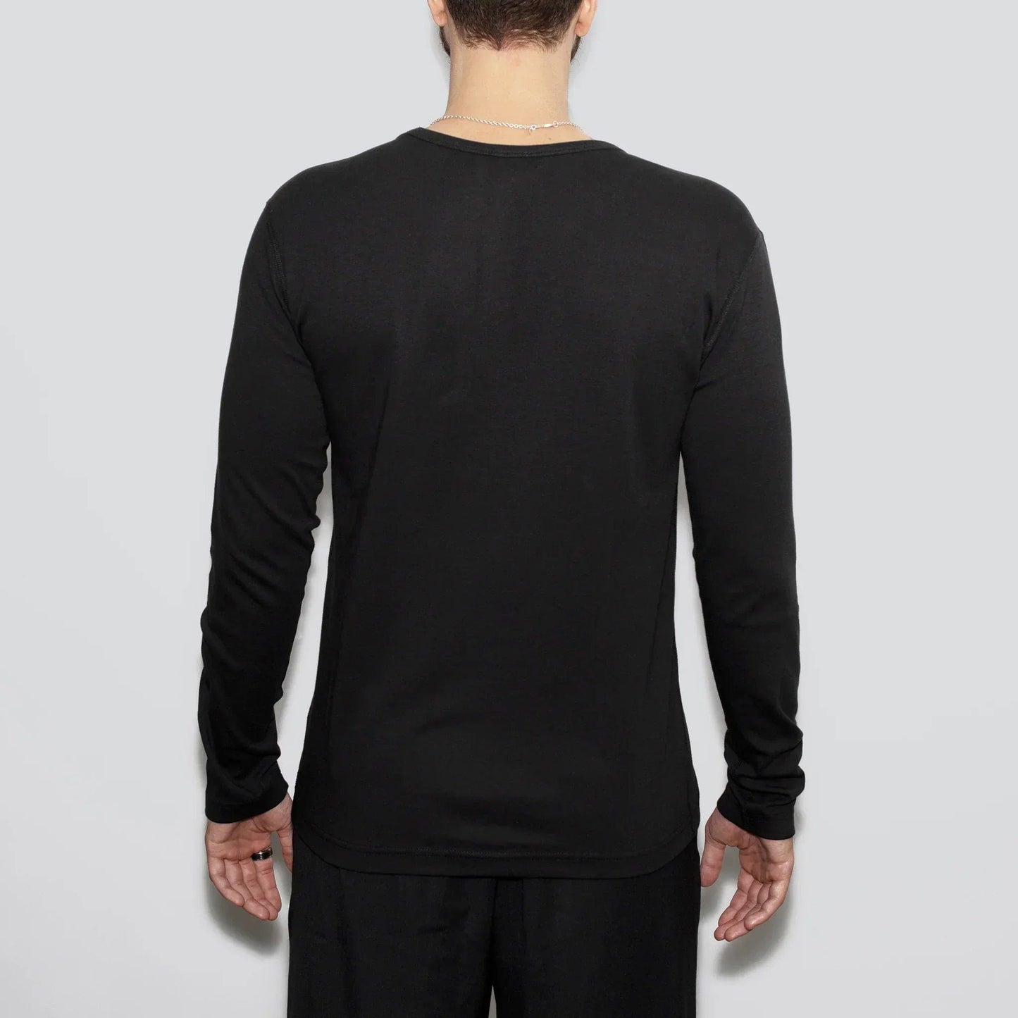 5-pack | Herrarnas återvunna bomullsrundhalsade långärmade tröjor, svarta