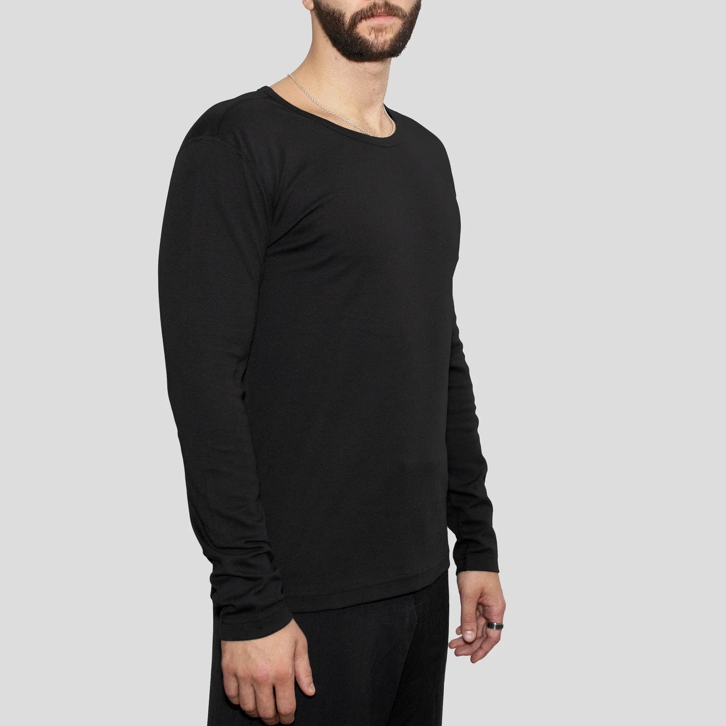 3 Pack | Men’s Recycled Cotton Crew Neck Long Sleeves, Black