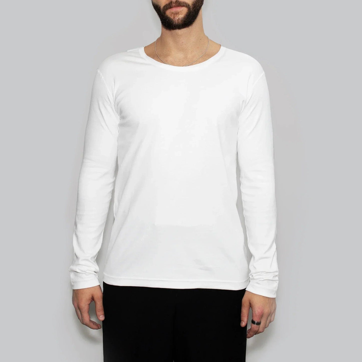 5er-Pack | Herren-Langarmshirt aus recycelter Baumwolle mit Rundhalsausschnitt, Weiß