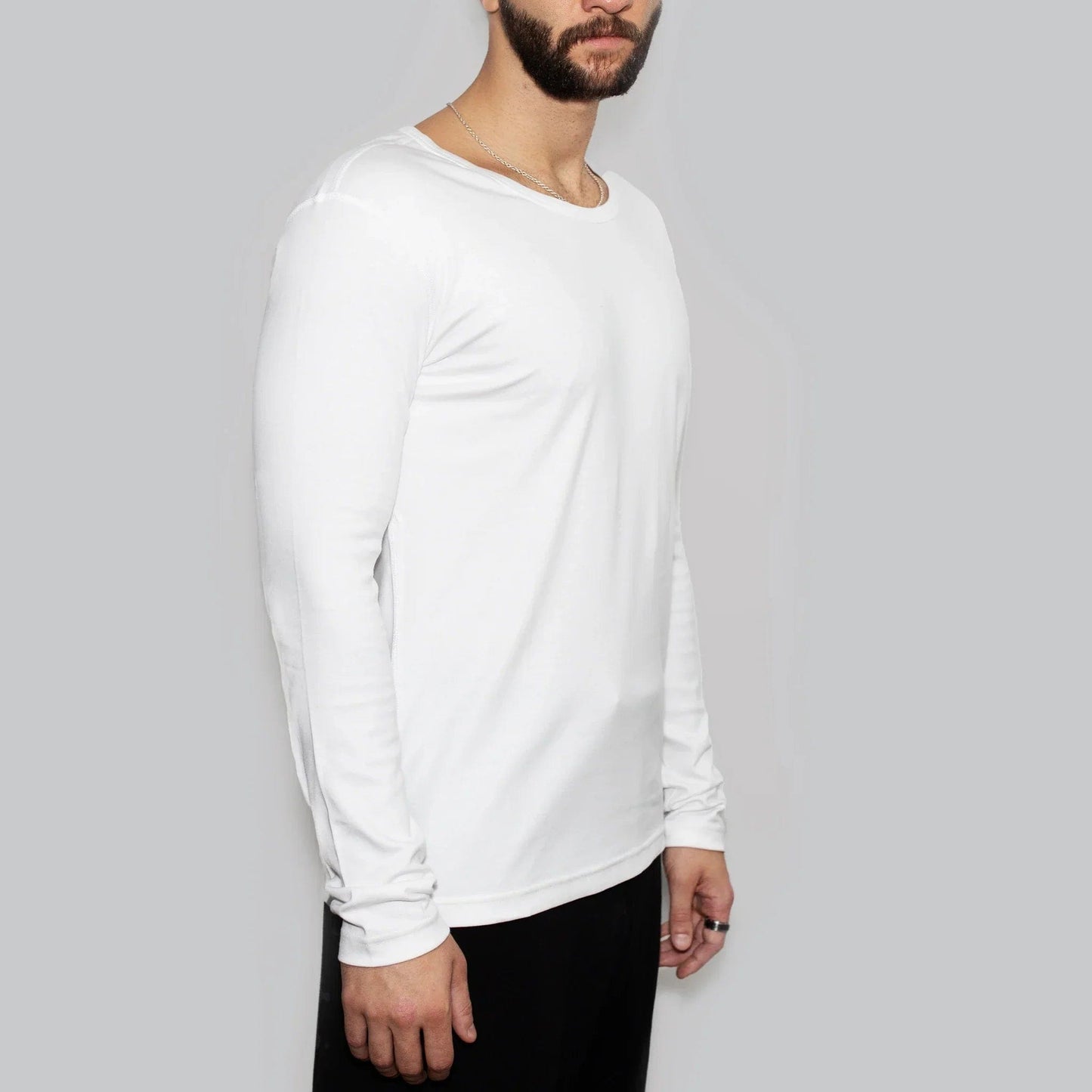 3 Pack | Men’s Recycled Cotton Crew Neck Long Sleeves, White