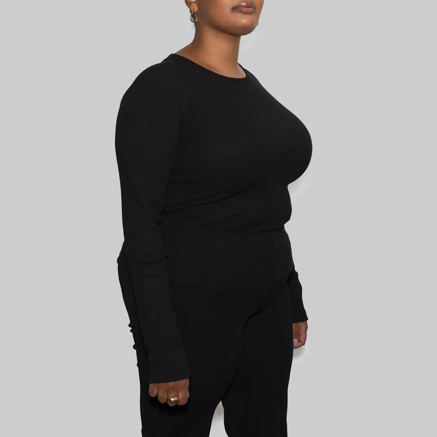 5 Pack | Women’s Rib Long Sleeve Tops, Recycled Cotton, Black