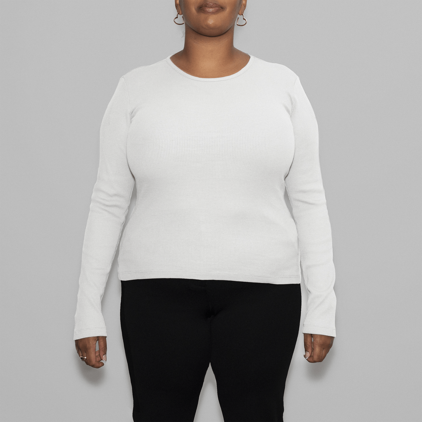 5 Pack | Women’s Rib Long Sleeve Tops, Recycled Cotton, White