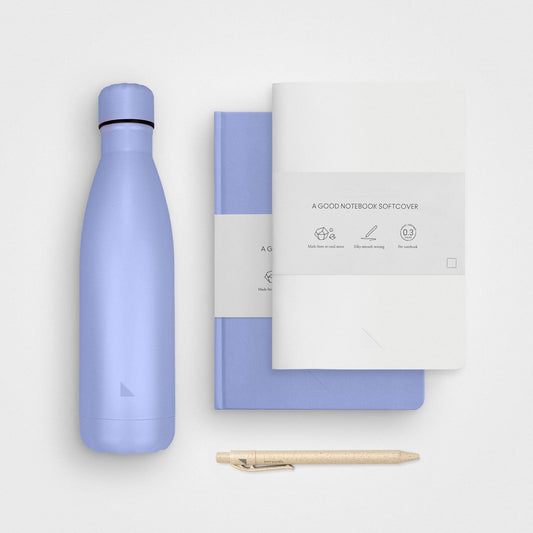 Schulbedarfspaket – Notizbücher, Stift und Flasche, Vista Blue