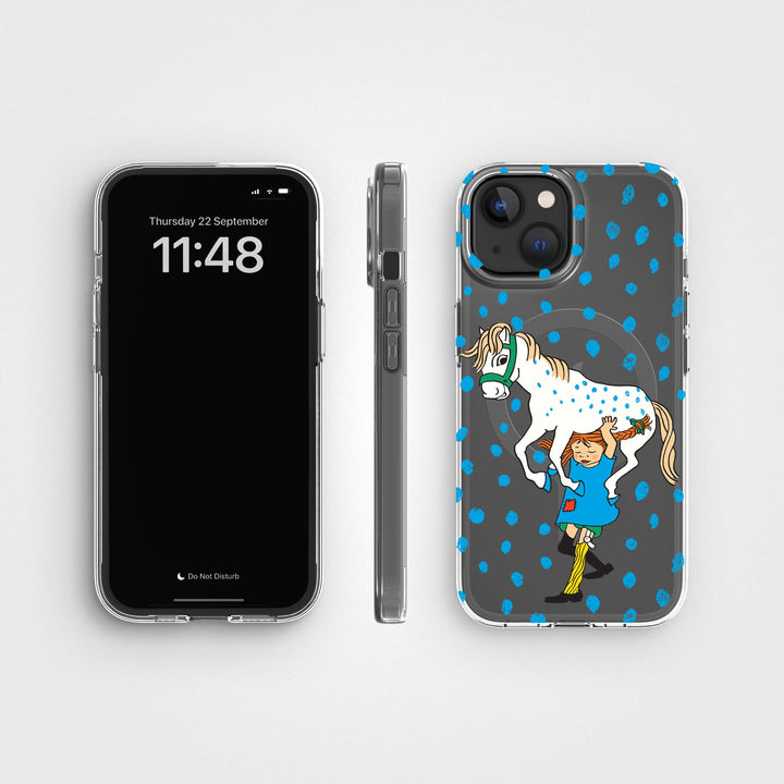 iPhone 15 Pippi - Carrying Horse Rond Transparant Telefoonhoesje | CLRPRTCT™