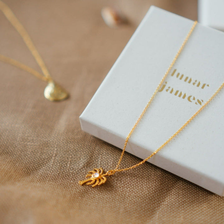 Gold Palm Tree Pendant Necklace with Moonstone - Palma | By Lunar James