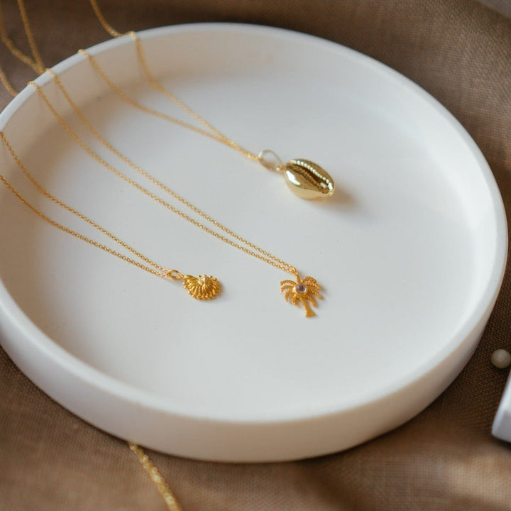 Gold Palm Tree Pendant Necklace with Moonstone - Palma | By Lunar James