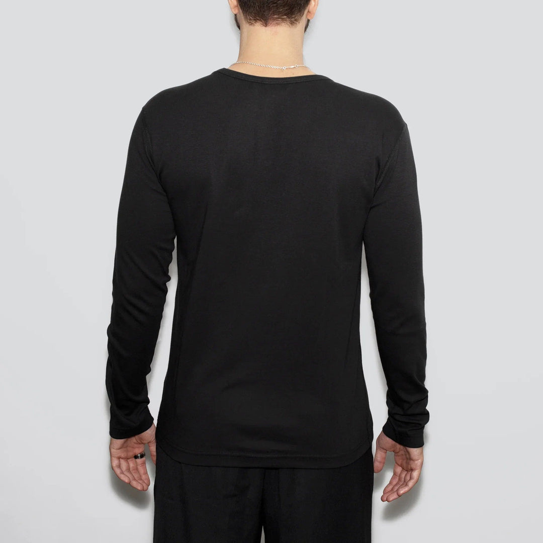 Recycelte Baumwolle Herren Crew-Neck Longsleeve, Schwarz