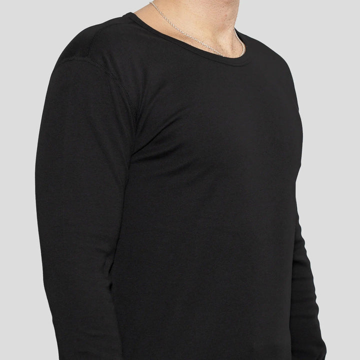 Recycelte Baumwolle Herren Crew-Neck Longsleeve, Schwarz