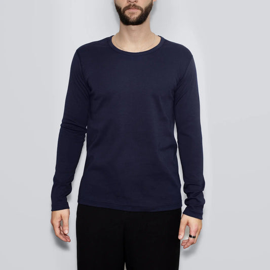 Heren Recycled Cotton Crew Neck Long Sleeve, Midnight