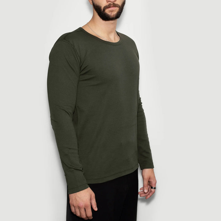 Recycelte Baumwolle Herren Crew-Neck Longsleeve, Moosgrün