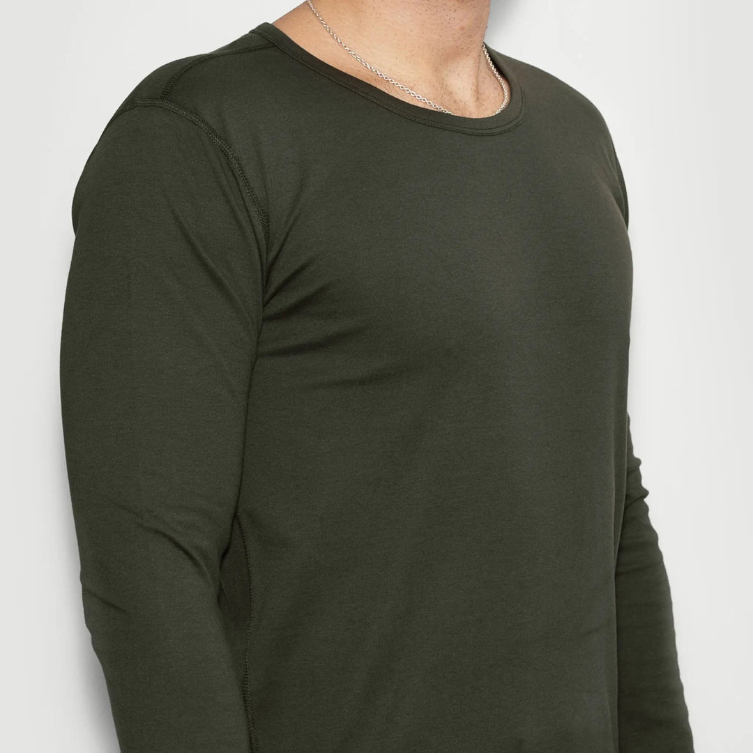 Recycelte Baumwolle Herren Crew-Neck Longsleeve, Moosgrün