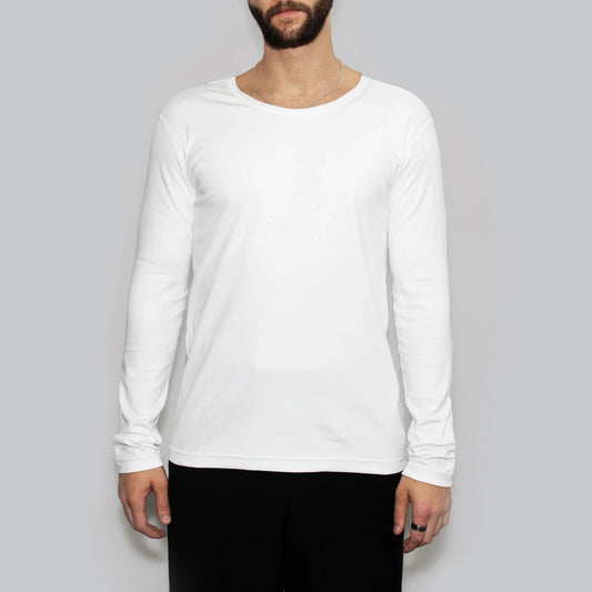 Men’s Recycled Cotton Crew Neck Long Sleeve, White