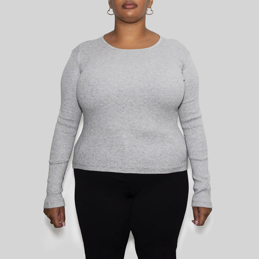 Dames gerecycled Cotton Rib Long Sleeve Top, Heather Grey