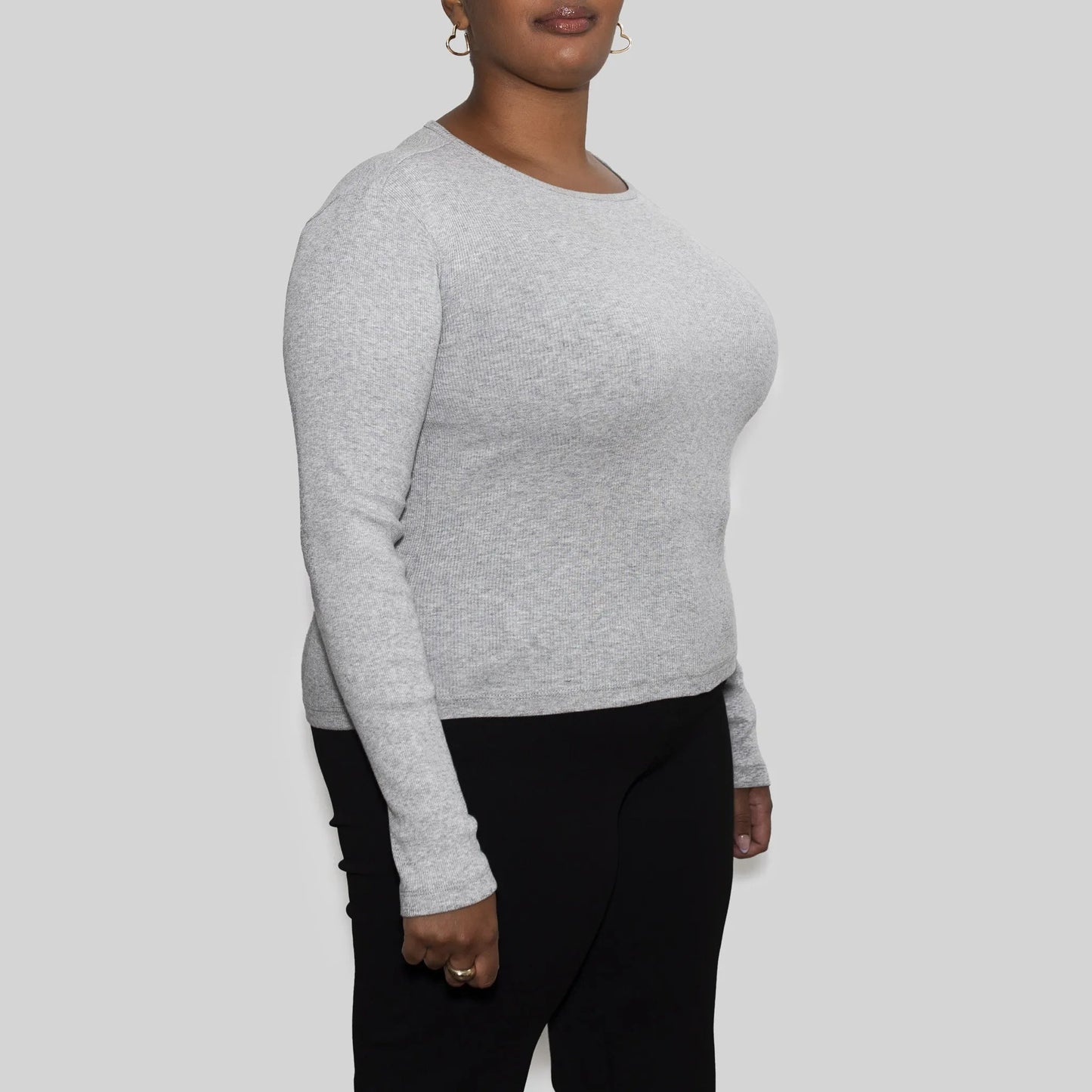 Dames gerecycled Cotton Rib Long Sleeve Top, Heather Grey