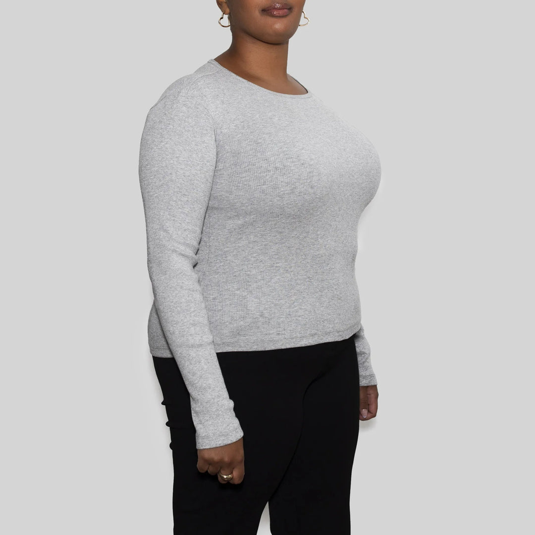 Women’s Recycled Cotton Rib Long Sleeve Top, Heather Grey