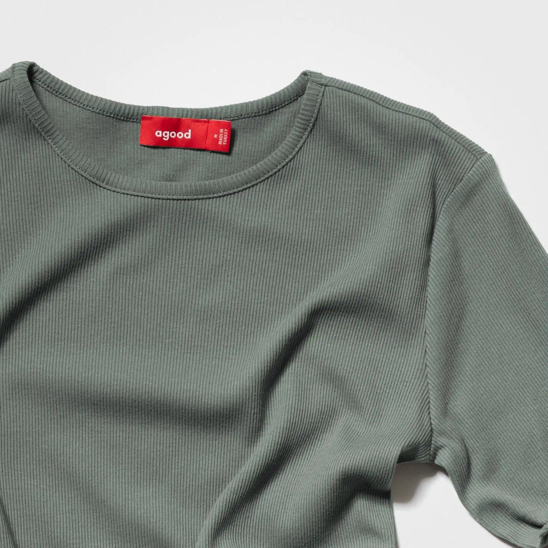 Långärmad topp i återvunnen bomull för kvinnor, Sage