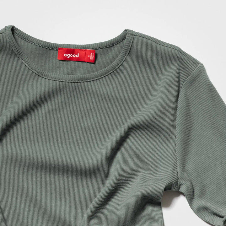 Långärmad topp i återvunnen bomull för kvinnor, Sage